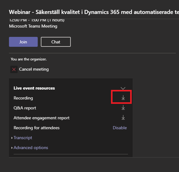 Downloading the Teams recording for a Live event – JohanPersson.nu